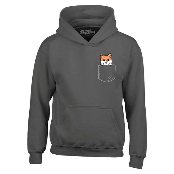 Shop4Ever Men's Funny Corgi Pocket Size Dog Lovers Hooded Sweatshirt Hoodie XX-Large Charcoal