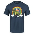 thumbnail image 1 of Shop4Ever Men's Funny Corgi Riding Dinosaur and Rainbow Graphic T-shirt Large Navy, 1 of 5