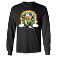 thumbnail image 1 of Shop4Ever Men's Funny Corgi Riding Dinosaur and Rainbow Long Sleeve Shirt Small Black, 1 of 5