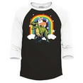 thumbnail image 1 of Shop4Ever Men's Funny Corgi Riding Dinosaur and Rainbow Raglan Baseball Shirt Small Black/White, 1 of 4