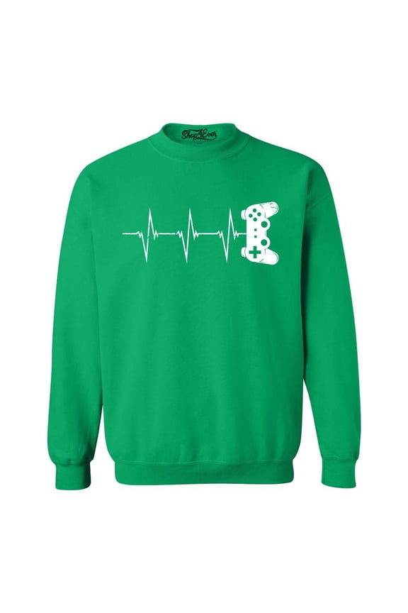 Men's Gamer Heartbeat Controller Crewneck Sweatshirt Small Irish Green
