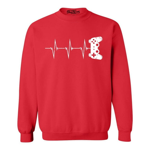 Shop4Ever Men's Gamer Heartbeat Controller Crewneck Sweatshirt Small Red