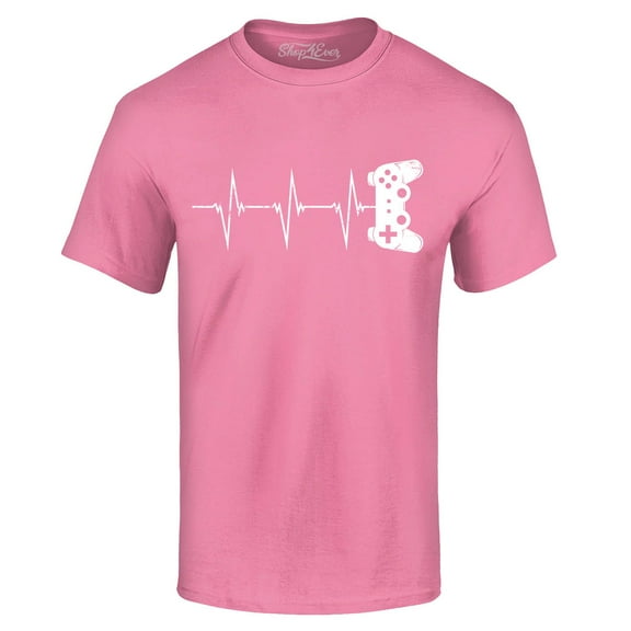 Shop4Ever Men's Gamer Heartbeat Controller Graphic T-shirt XXX-Large Azalea Pink