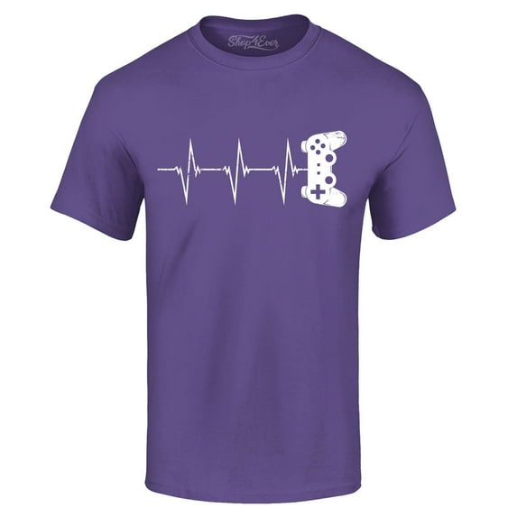 Shop4Ever Men's Gamer Heartbeat Controller Graphic T-shirt XXXX-Large Purple