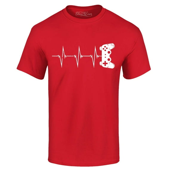 Shop4Ever Men's Gamer Heartbeat Controller Graphic T-shirt XXXX-Large Red