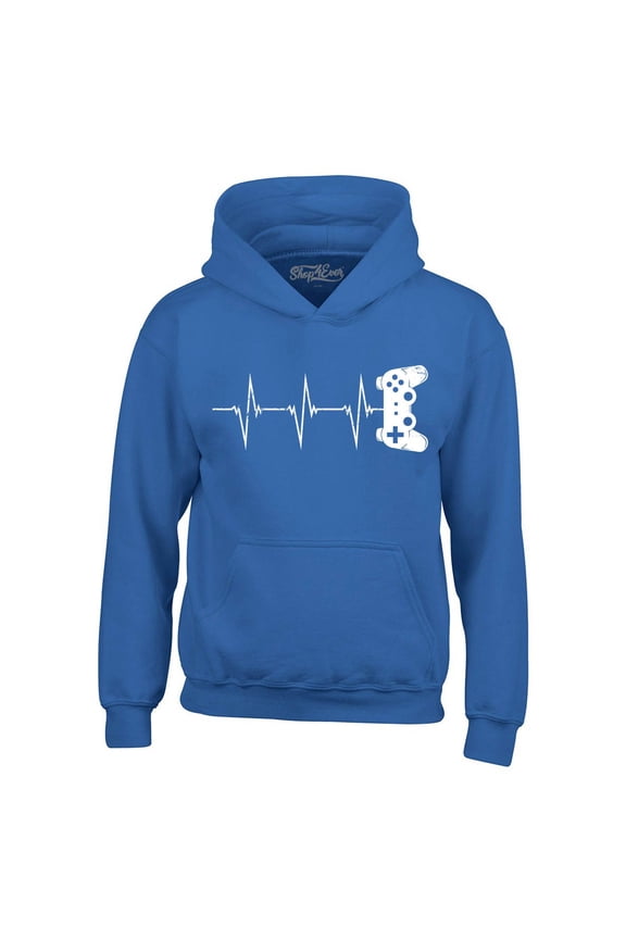 Men's Gamer Heartbeat Controller Hooded Sweatshirt Hoodie Large Royal Blue