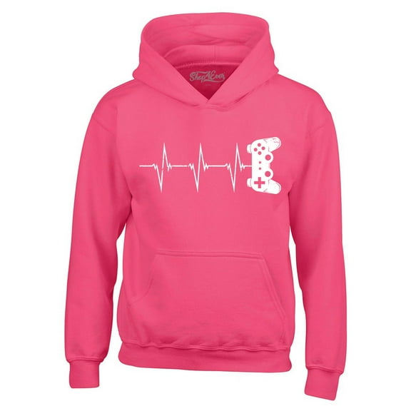 Shop4Ever Men's Gamer Heartbeat Controller Hooded Sweatshirt Hoodie Medium Heliconia Pink