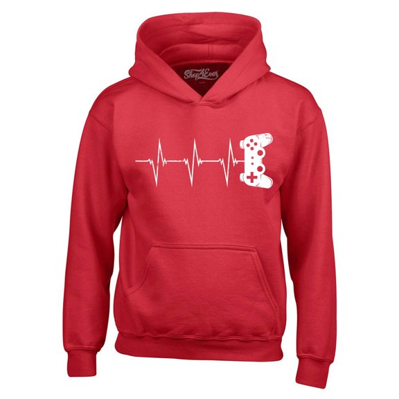 Shop4Ever Men's Gamer Heartbeat Controller Hooded Sweatshirt Hoodie Medium Red