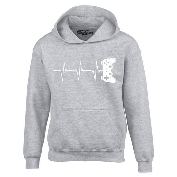 Shop4Ever Men's Gamer Heartbeat Controller Hooded Sweatshirt Hoodie Medium Sports Grey
