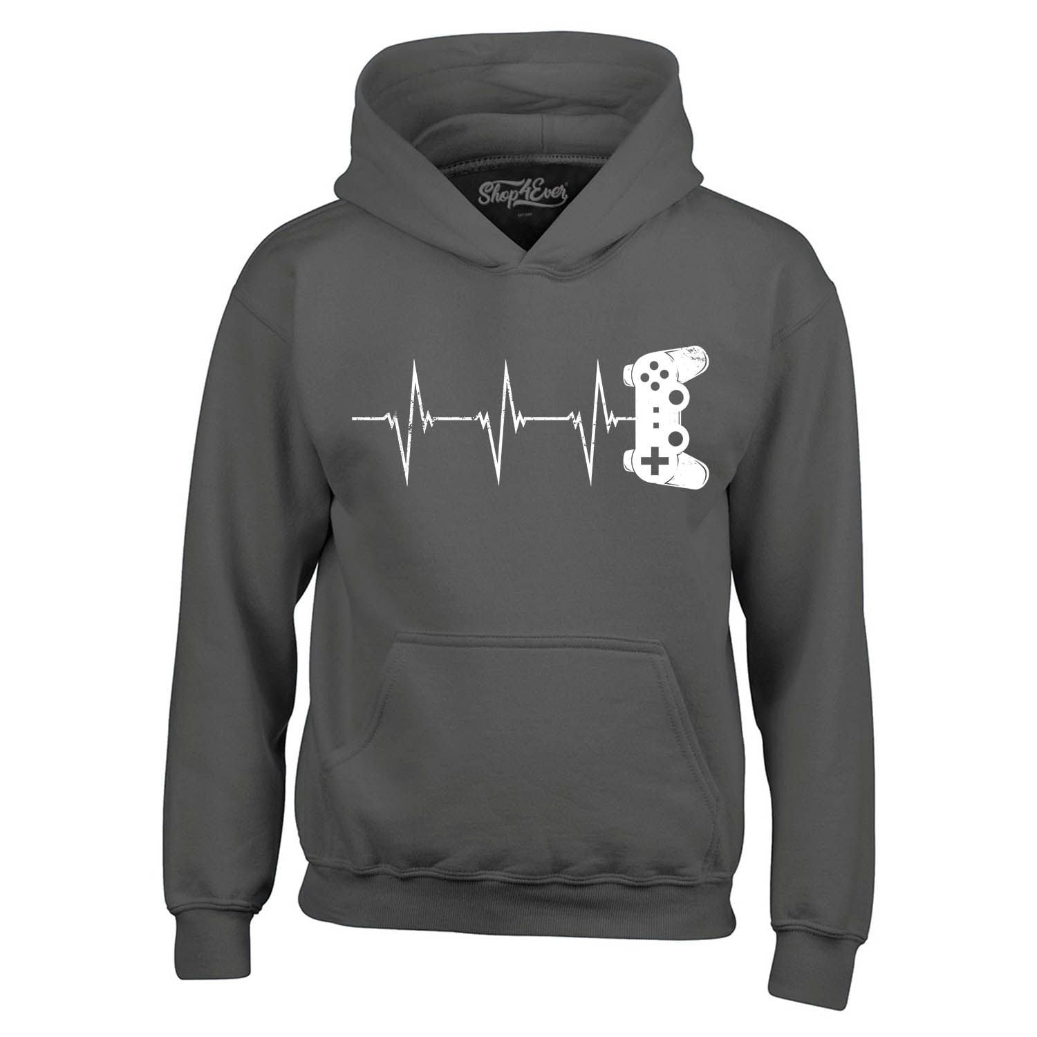 Shop4Ever Men's Gamer Heartbeat Controller Hooded Sweatshirt Hoodie XXX-Large Charcoal