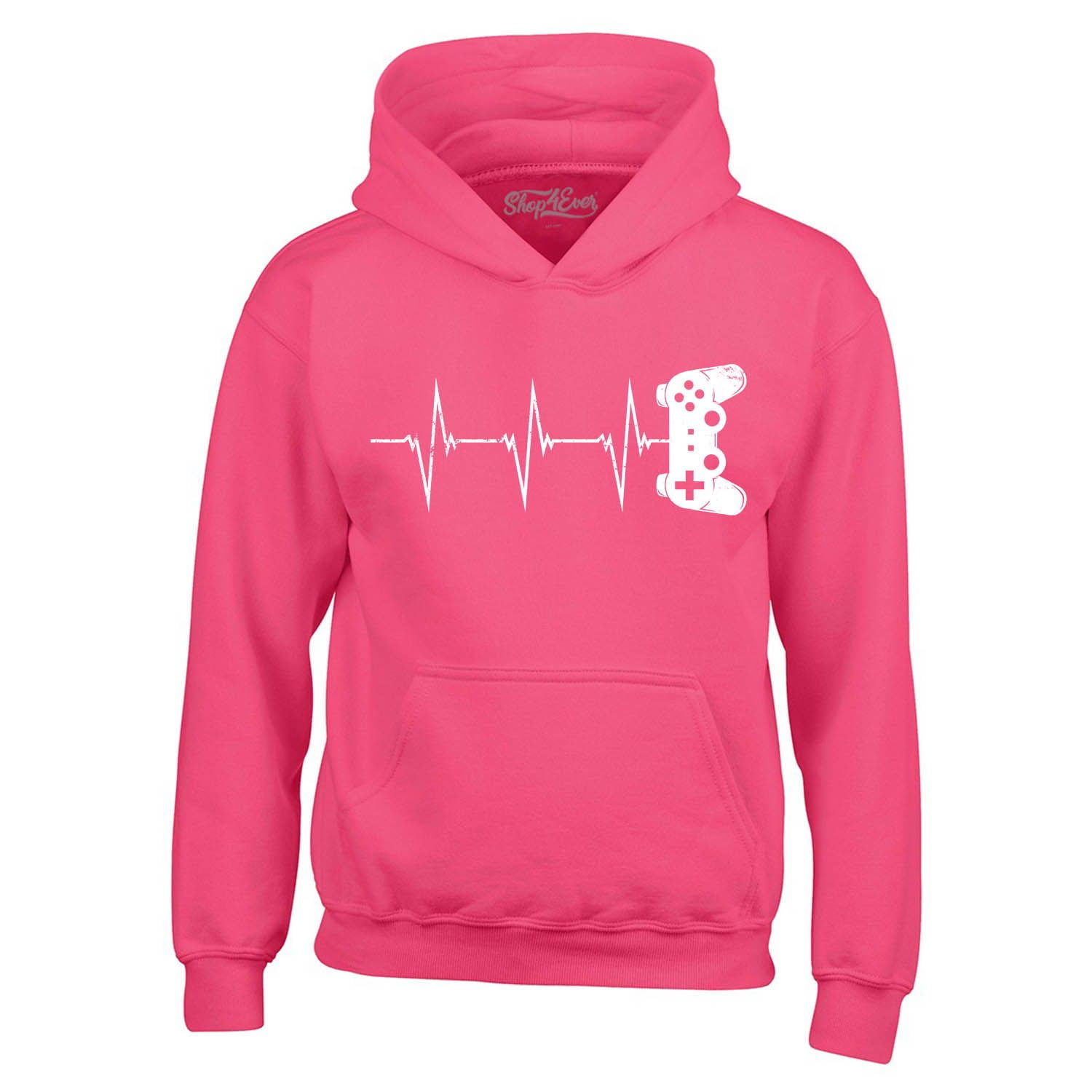 Shop4Ever Men's Gamer Heartbeat Controller Hooded Sweatshirt Hoodie XXX-Large Heliconia Pink