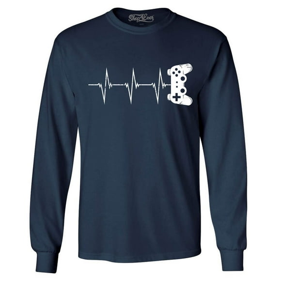 Men's Gamer Heartbeat Controller Long Sleeve Shirt Small Navy