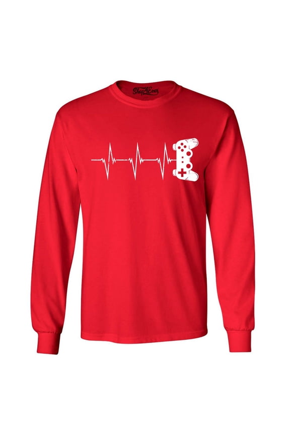 Men's Gamer Heartbeat Controller Long Sleeve Shirt Small Red