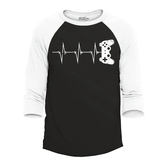 Shop4Ever Men's Gamer Heartbeat Video Gaming Raglan Baseball Shirt XXX-Large Black/White