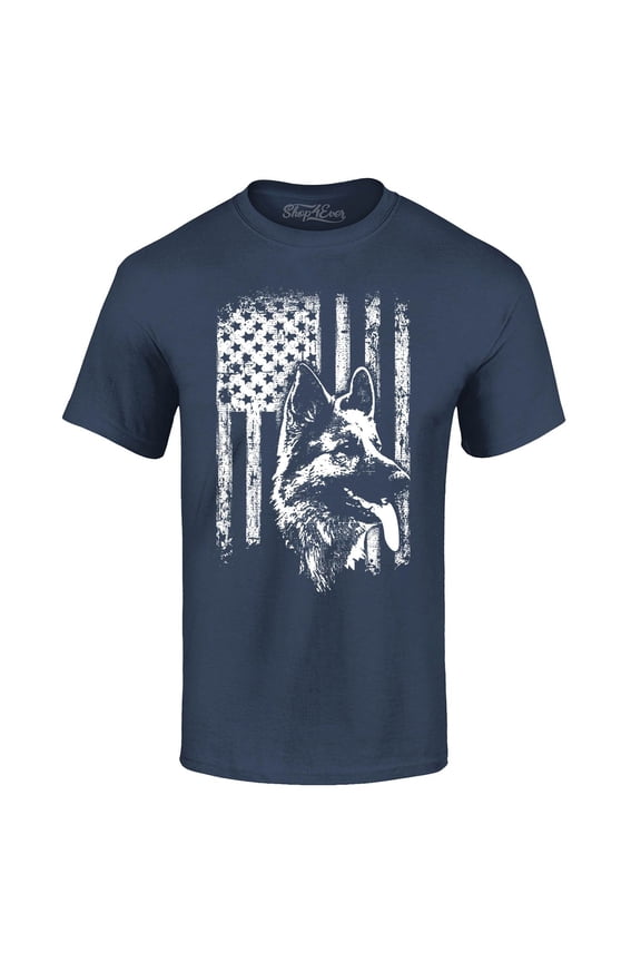 Men's German Shepherd American Flag Graphic T-shirt X-Large Navy