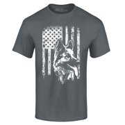 Shop4Ever Men's German Shepherd American Flag Graphic T-shirt XX-Large Charcoal
