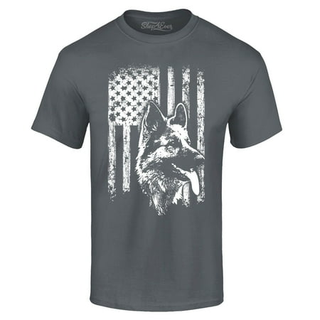 Shop4Ever Men's German Shepherd American Flag Graphic T-shirt XX-Large Charcoal