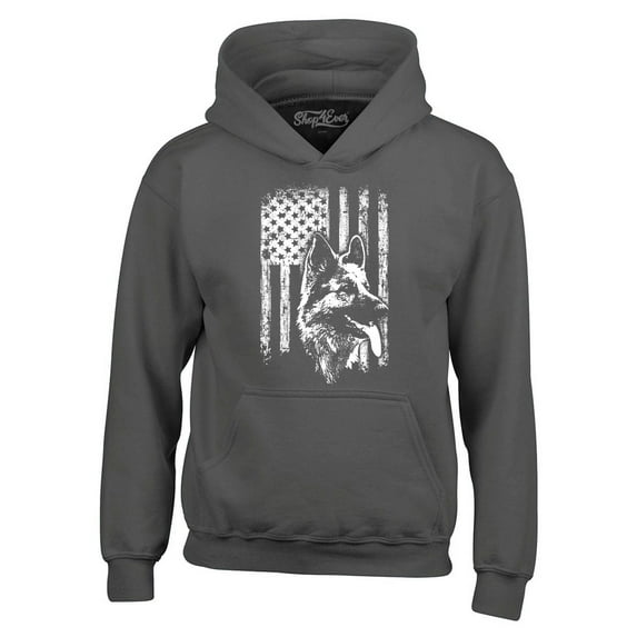 Shop4Ever Men's German Shepherd American Flag Hooded Sweatshirt Hoodie Medium Charcoal