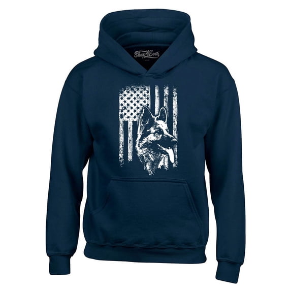 Shop4Ever Men's German Shepherd American Flag Hooded Sweatshirt Hoodie Small Navy