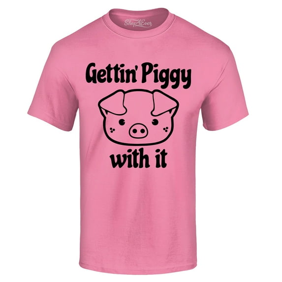 Shop4Ever Men's Getting' Piggy with It Graphic T-shirt X-Large Azalea Pink