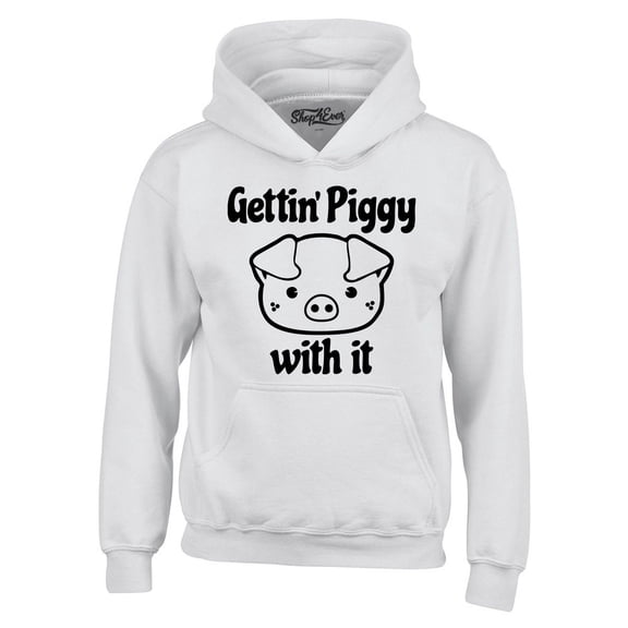 Shop4Ever Men's Getting' Piggy with It Hooded Sweatshirt Hoodie Large White