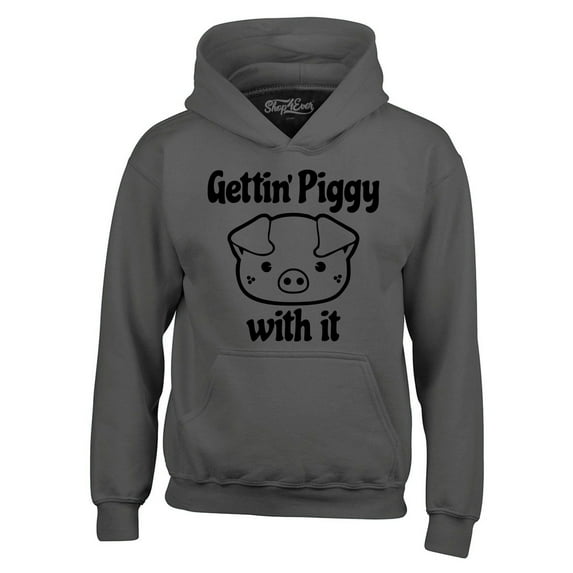 Shop4Ever Men's Getting' Piggy with It Hooded Sweatshirt Hoodie Medium Charcoal