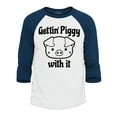 thumbnail image 1 of Shop4Ever Men's Getting' Piggy with It Raglan Baseball Shirt Small White/Kelly, 1 of 4