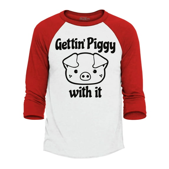 Shop4Ever Men's Getting' Piggy with It Raglan Baseball Shirt X-Small White/Navy