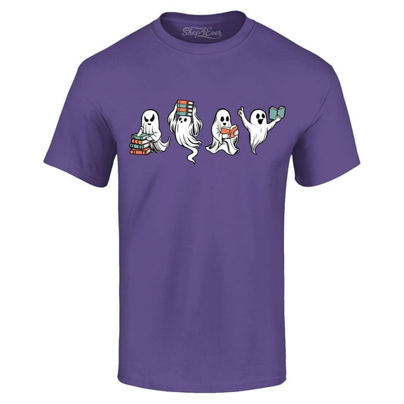 Shop4Ever Men's Ghosts Reading Books Halloween Teacher Graphic T-shirt Large Purple