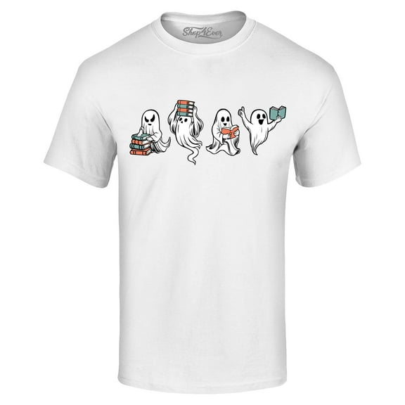 Shop4Ever Men's Ghosts Reading Books Halloween Teacher Graphic T-shirt Large White