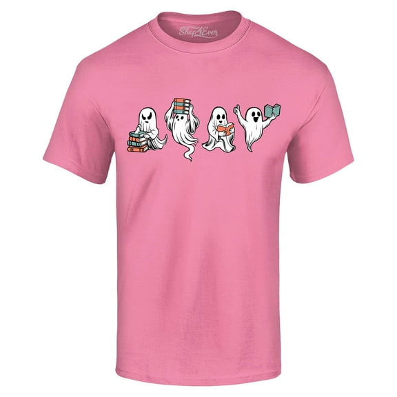 Shop4Ever Men's Ghosts Reading Books Halloween Teacher Graphic T-shirt XXXXX-Large Azalea Pink
