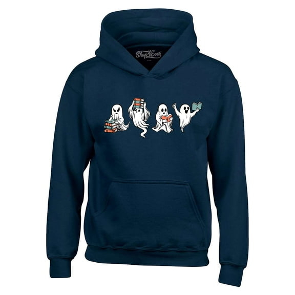 Shop4Ever Men's Ghosts Reading Books Halloween Teacher Hooded Sweatshirt Hoodie Large Navy
