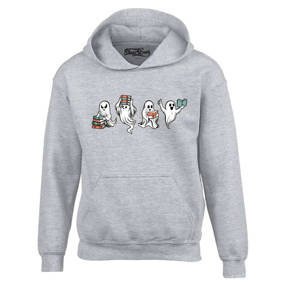 Shop4Ever Men's Ghosts Reading Books Halloween Teacher Hooded Sweatshirt Hoodie Medium Sports Grey