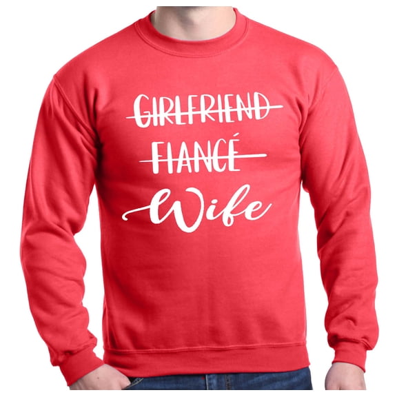 Shop4Ever Men's Girlfriend Fiance Wife Wedding Crewneck Sweatshirt Small Red