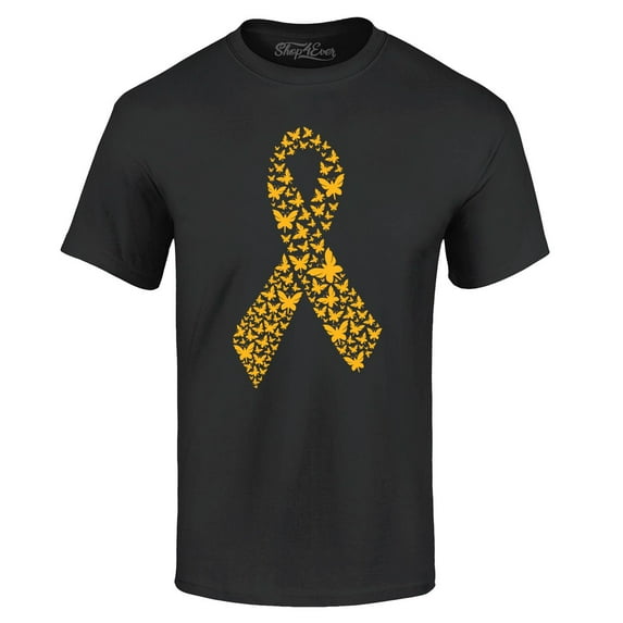 Shop4Ever Men's Gold Butterfly Ribbon Childhood Graphic T-shirt Large Black
