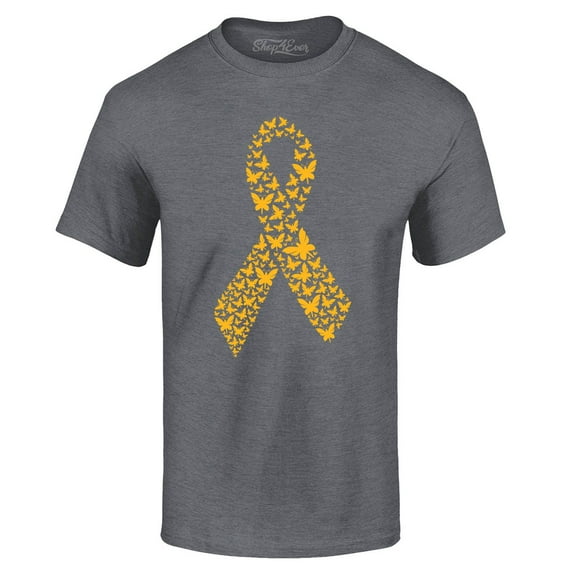 Shop4Ever Men's Gold Butterfly Ribbon Childhood Graphic T-shirt X-Large Dark Heather