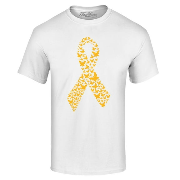 Shop4Ever Men's Gold Butterfly Ribbon Childhood Graphic T-shirt XXXX-Large White