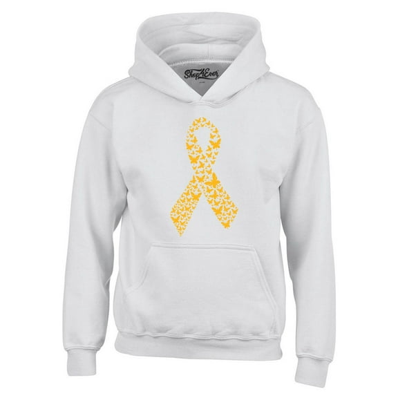 Shop4Ever Men's Gold Butterfly Ribbon Childhood Hooded Sweatshirt Hoodie Medium White