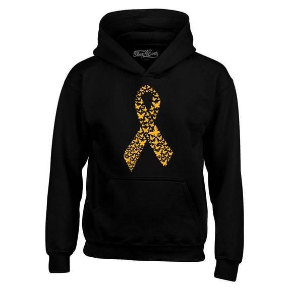 Shop4Ever Men's Gold Butterfly Ribbon Childhood Hooded Sweatshirt Hoodie XX-Large Black