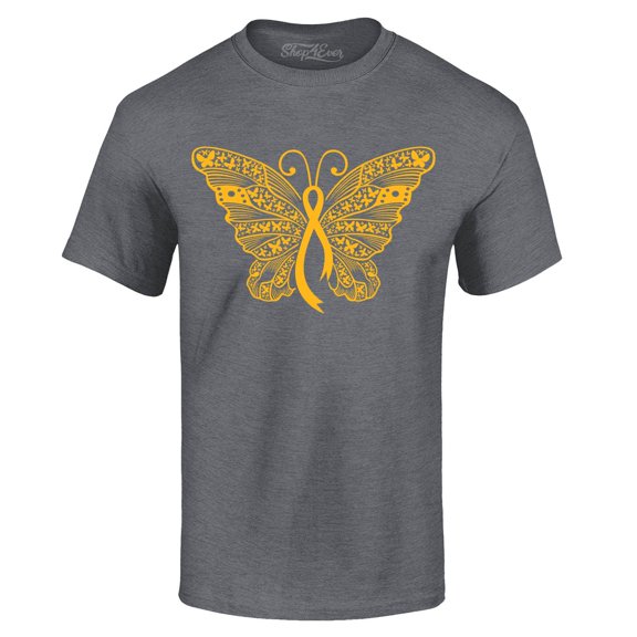 Shop4Ever Men's Gold Ribbon Butterfly Graphic T-shirt Large Dark Heather