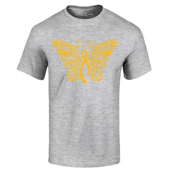 Shop4Ever Men's Gold Ribbon Butterfly Graphic T-shirt XXXXX-Large Sports Grey