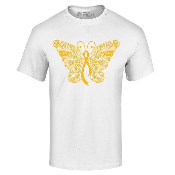 Shop4Ever Men's Gold Ribbon Butterfly Graphic T-shirt XXXXX-Large White