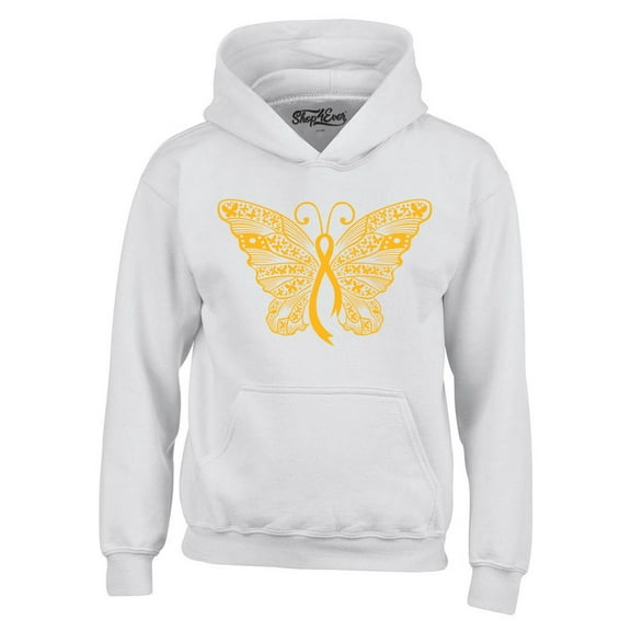 Shop4Ever Men's Gold Ribbon Butterfly Hooded Sweatshirt Hoodie Small White