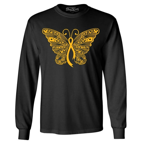 Shop4Ever Men's Gold Ribbon Butterfly Long Sleeve Shirt X-Large Black