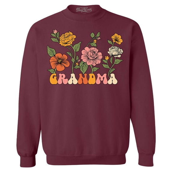 Shop4Ever Men's Grandma Floral Flowers Retro Groovy Wildflowers Aesthetic Crewneck Sweatshirt Small Maroon