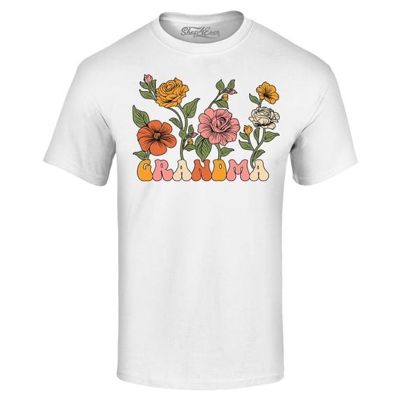 Shop4Ever Men's Grandma Floral Flowers Retro Groovy Wildflowers Aesthetic Graphic T-shirt Medium White