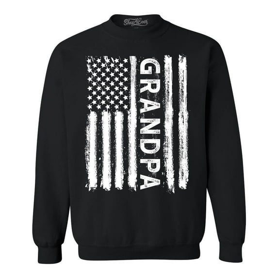 Shop4Ever Men's Grandpa American Flag Crewneck Sweatshirt XXX-Large Black