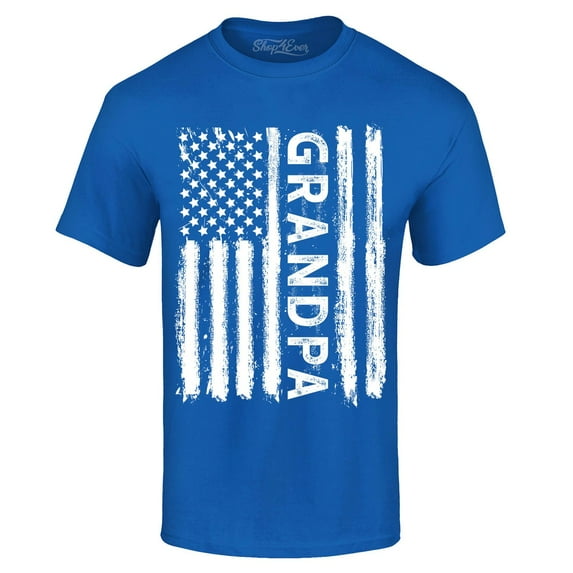 Shop4Ever Men's Grandpa American Flag Graphic T-shirt XX-Large Royal Blue