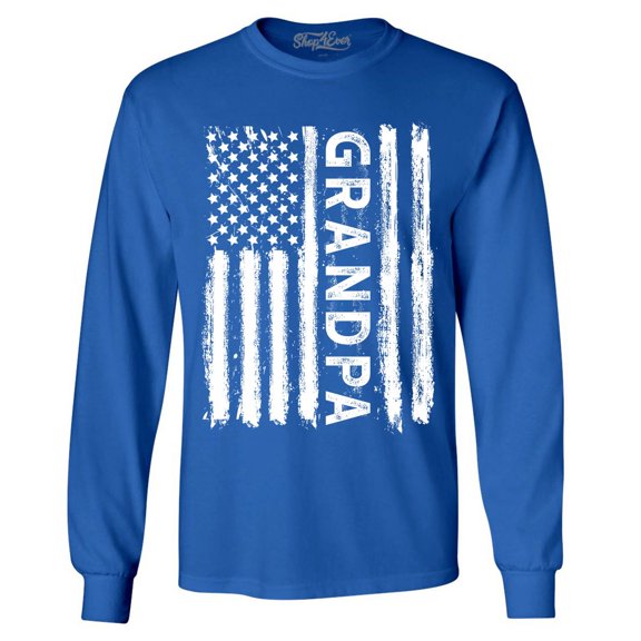 Shop4Ever Men's Grandpa American Flag Long Sleeve Shirt Small Royal Blue