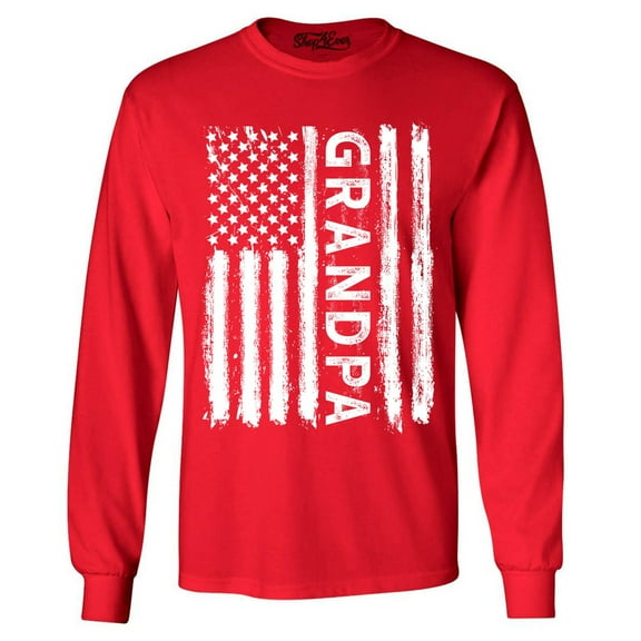 Shop4Ever Men's Grandpa American Flag Long Sleeve Shirt X-Large Red
